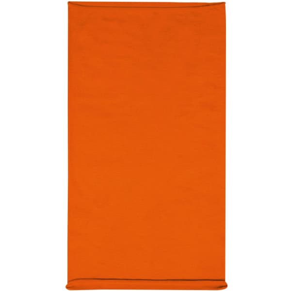 An orange headband made from cotton, featuring a simple, solid design and incorporating a logo.