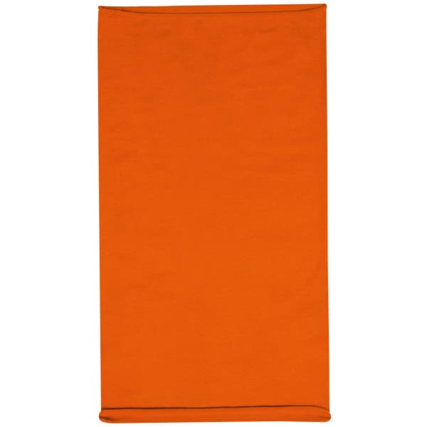 An orange headband made from cotton, featuring a simple design with a logo.