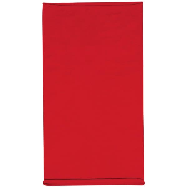 A red headband made of cotton, featuring a logo, ideal for various headwear styles.