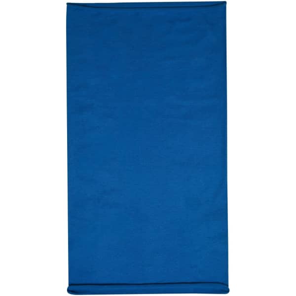 A blue headband made of cotton fabric, featuring a simple design and a logo.