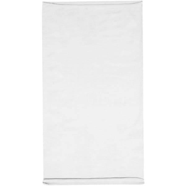 A white headband made of cotton fabric, featuring a logo. It is designed for headwear.