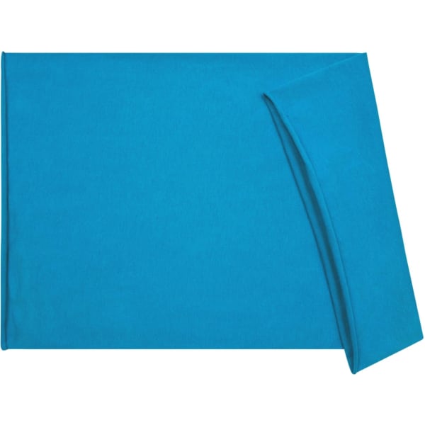 A bright turquoise headband made from cotton, featuring a smooth fabric texture. The product has a simple design.