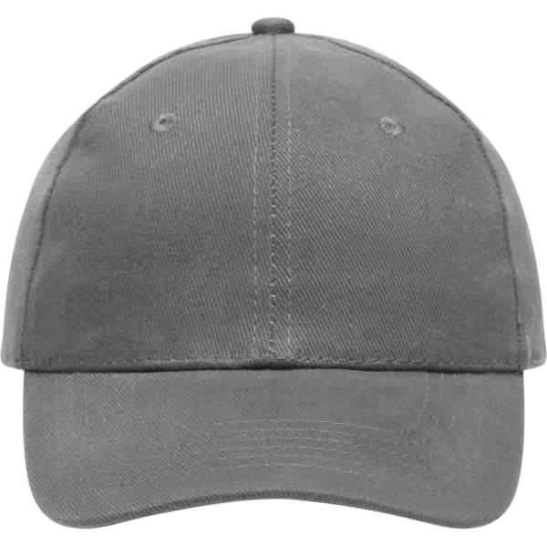 A grey heavy cotton six-panel cap with a curved brim and a logo on the front.