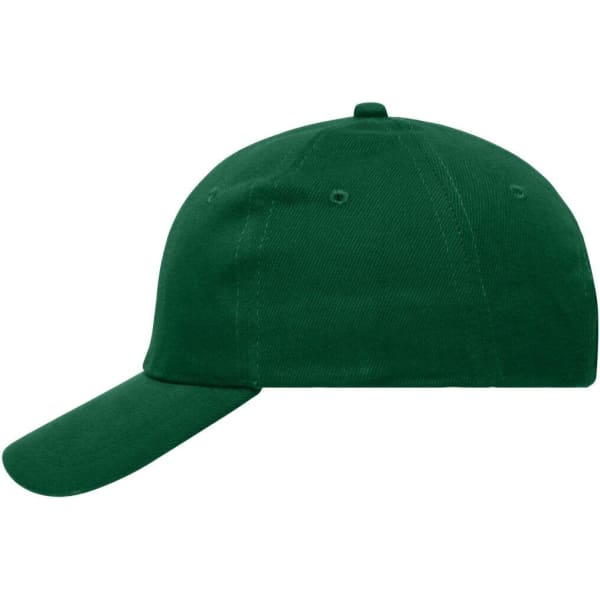 A green heavy cotton 6-panel cap with a curved brim and a logo on the front.