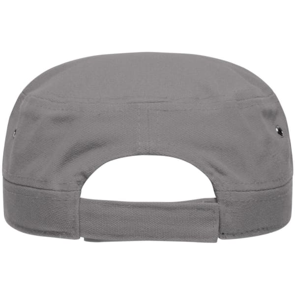 A grey military cap with a back strap and ventilation holes. It features a logo branding on the side.