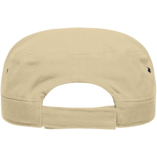A military cap in a light beige colour, featuring a back strap and ventilation eyelets.