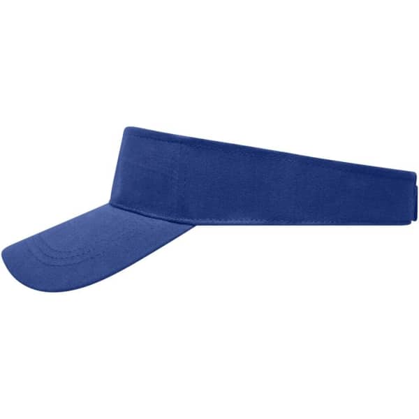 A blue fashion sunvisor featuring a wide brim and an adjustable band, with a logo on the side.