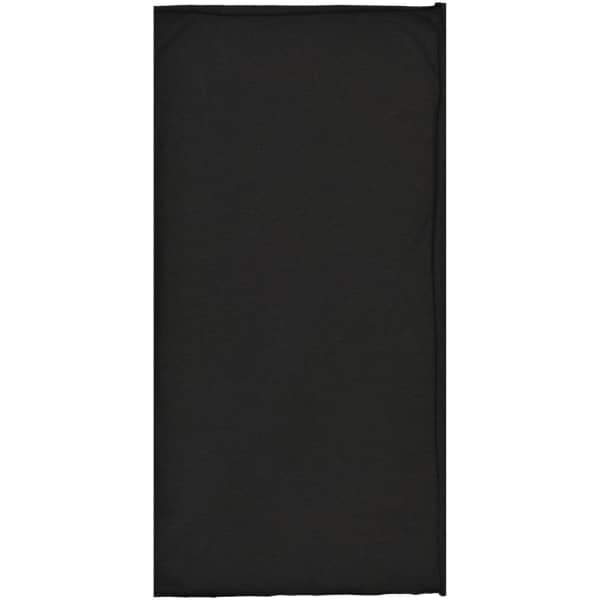 A black bandanna made of cotton, featuring a logo, suitable for headwear.