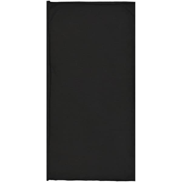 A black bandanna made from cotton featuring a logo. It's designed for headwear use.