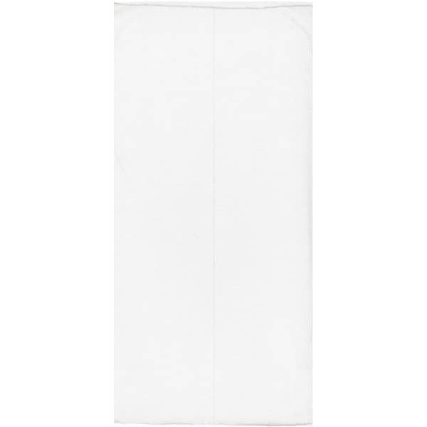 A white bandanna made from cotton, featuring a logo. Suitable for headwear use.