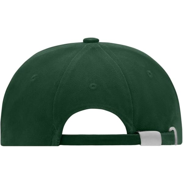 A green six-panel cap with a curved brim and an adjustable strap at the back. It features a branded logo.