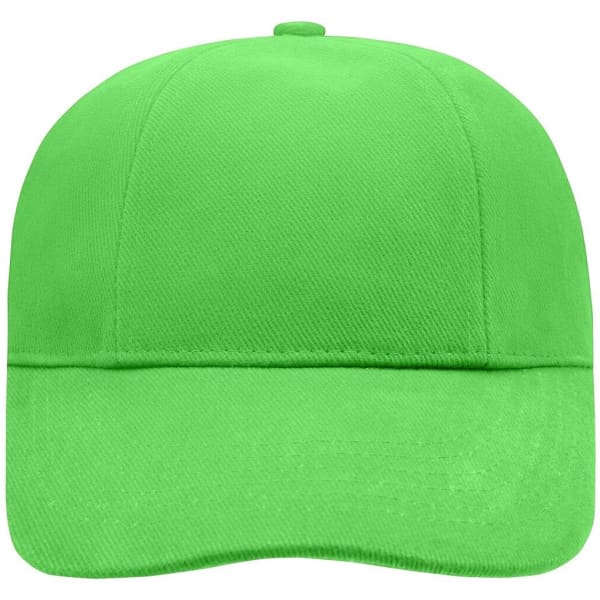 A bright green 6 panel cap featuring a structured design and a logo on the front.