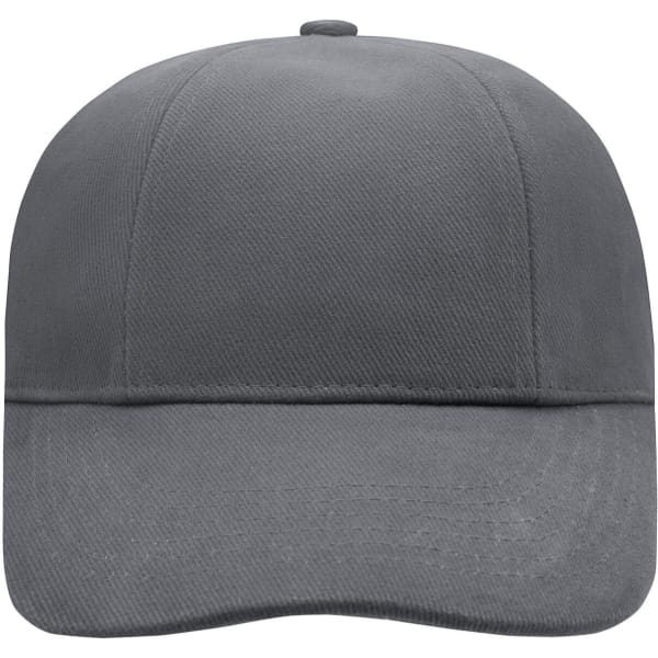 A grey six-panel cap featuring a curved brim and a solid design. It includes a logo on the front.