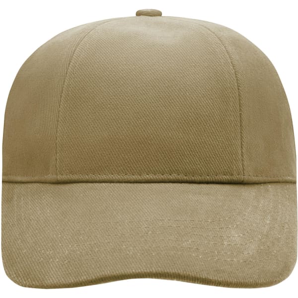 A khaki Turned 6 Panel Cap featuring a solid front and a logo on the side. Ideal for casual headwear.