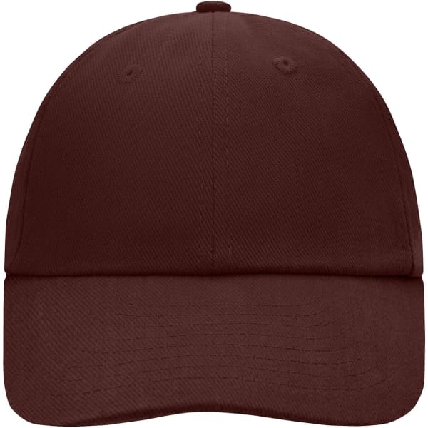 A 6-panel cap in deep burgundy with a rounded crown and a curved brim, featuring a logo on the front.