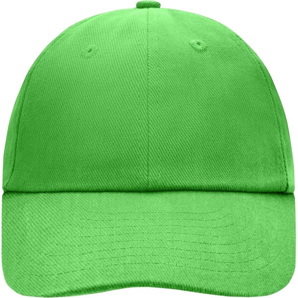 A bright green 6-panel cap with a structured design and a curved brim. Features a logo on the front.