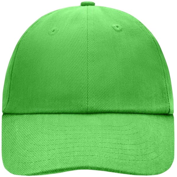 A vivid green 6-panel cap with a curved brim and a logo on the front.