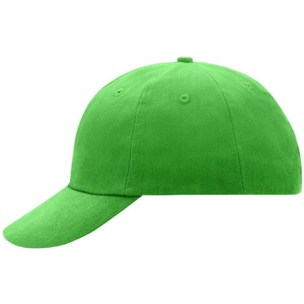 A vibrant green 6 panel cap with a curved brim and a logo on the front.