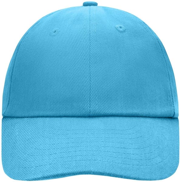 A bright blue 6 panel cap featuring a logo. The cap has ventilation holes and a curved brim.