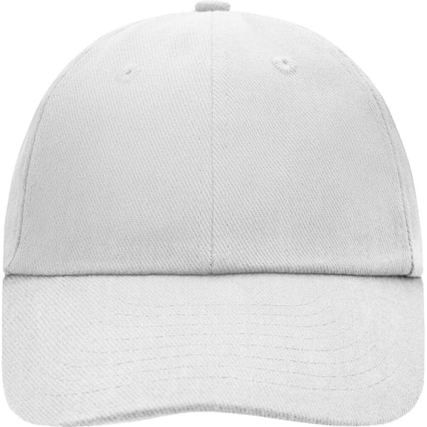 A white 6-panel cap featuring a curved brim and classic design, with an embedded logo.