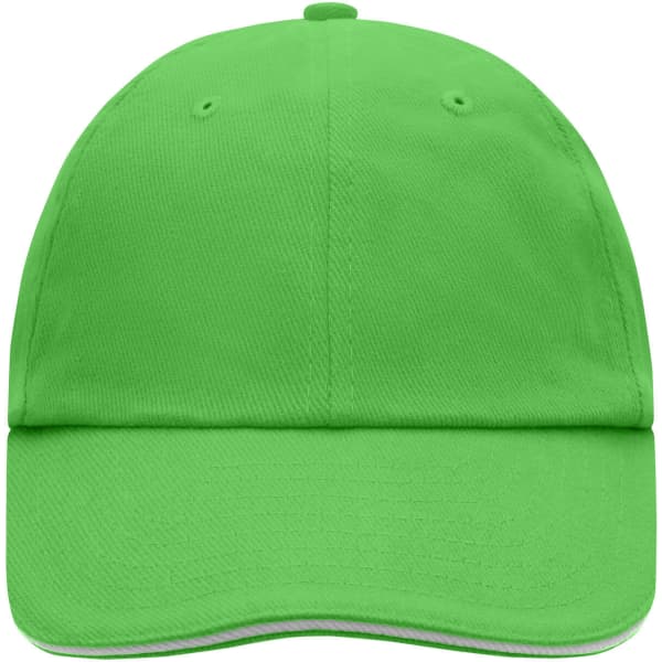 A bright green 6 Panel Raver Sandwich Cap with a curved brim and ventilation eyelets. It features a logo.