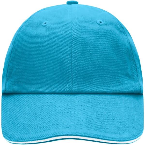 A turquoise six-panel cap with a curved brim and a structured fit. The cap features a branding logo.