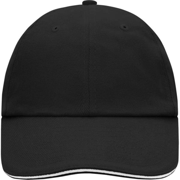 A black six-panel cap with a curved brim and a logo on the front. The design is simple and classic.