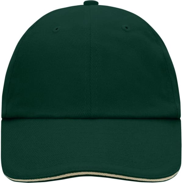 A dark green six-panel cap featuring a curved peak and an unobtrusive logo on the front.