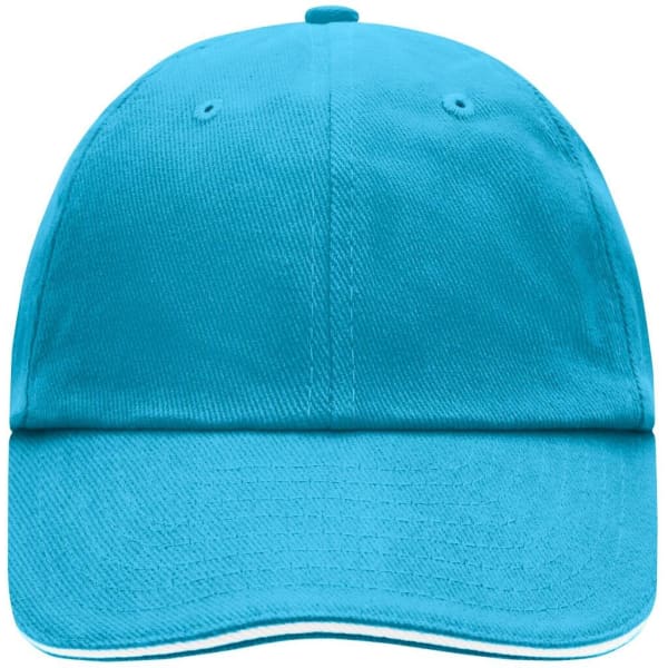 A bright turquoise six-panel cap with a curved brim. Features branding on the front.