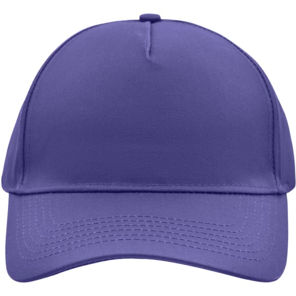 A 5 panel cap in a solid shade of purple with a slight sheen and a structured design.