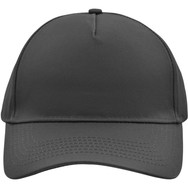 A grey 5 Panel Cap with a structured crown and a curved brim, featuring a logo on the front.