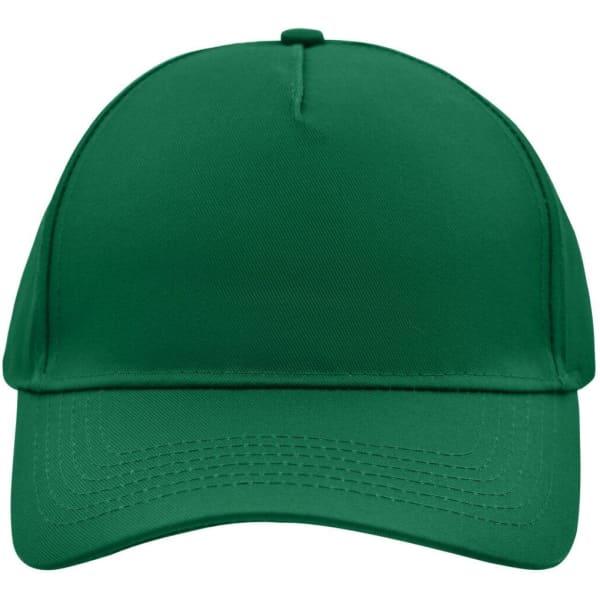 A green 5 panel cap with a structured front and a curved brim. It features a logo on the front.
