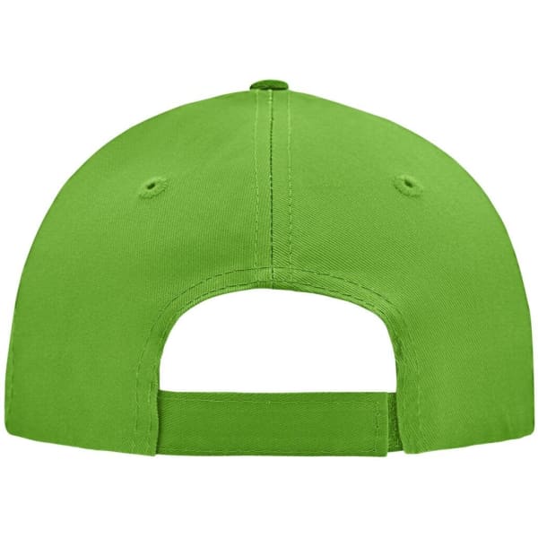 A green 5 panel cap with a curved brim and adjustable strap at the back. It features a logo.
