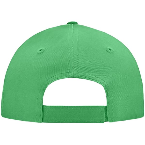 A green 5 panel cap featuring a back adjuster and two ventilation holes. The cap has a simple design with no visible logos.