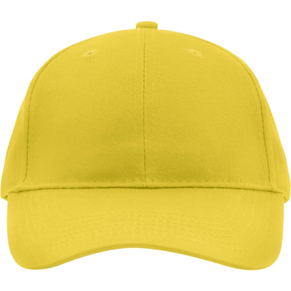 A yellow brushed 6-panel cap with a curved brim and a logo on the front.
