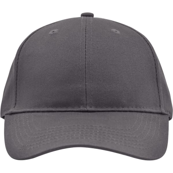 A grey brushed six-panel cap with a curved brim and an adjustable strap at the back. It features a logo on the front.