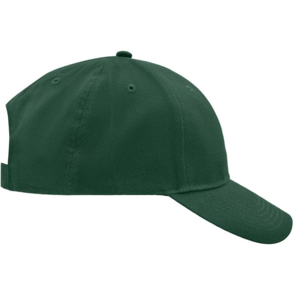 A green brushed 6 panel cap featuring a curved peak and adjustable strap, with a logo on the side.
