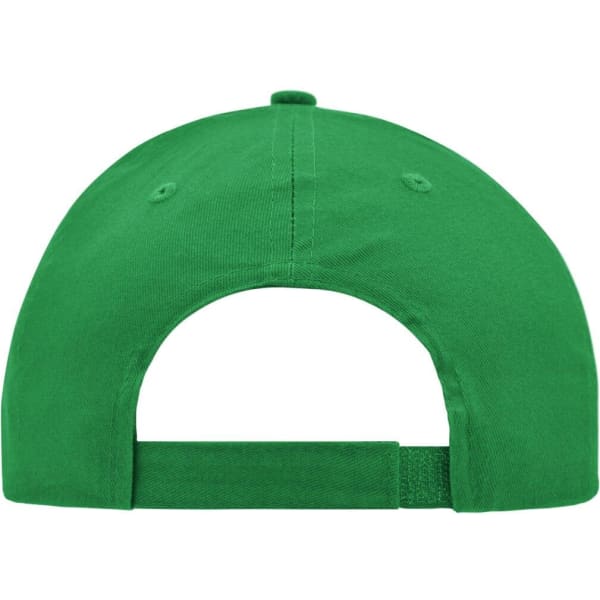 A green brushed 6 panel cap featuring a rear adjustable strap and logo on the back.