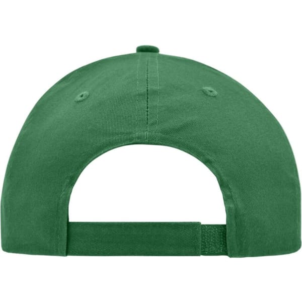 A green brushed six-panel cap with an adjustable strap and a logo on the back.