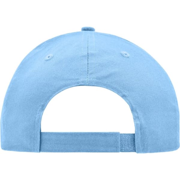 A light blue brushed six-panel cap featuring a rear adjustable strap and a logo on the back.