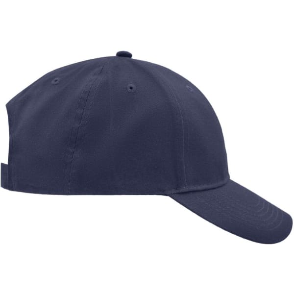 A navy blue brushed six-panel cap with a curved brim and an adjustable strap at the back. It features a logo.