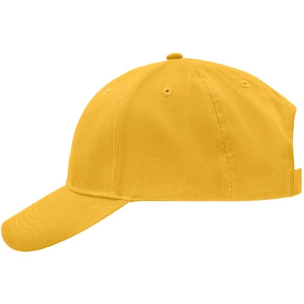A bright yellow brushed 6-panel cap with a curved peak and a logo on the side.
