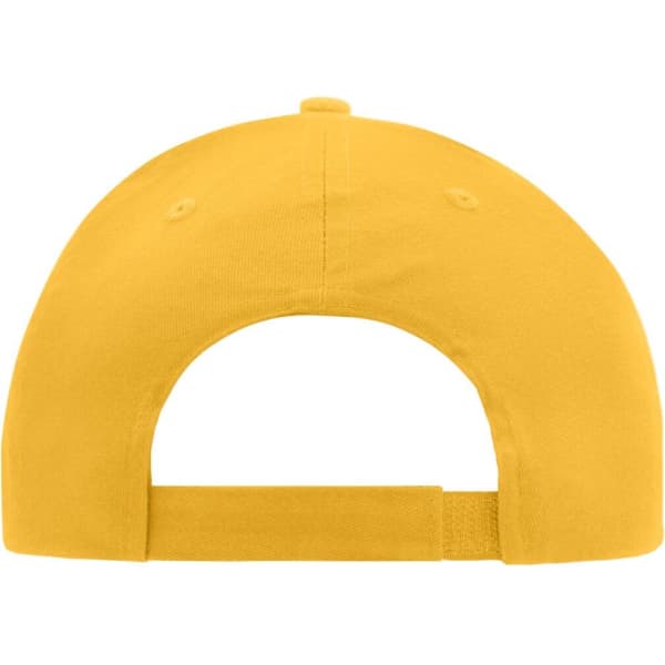 A yellow brushed 6 panel cap featuring a snug fit and an adjustable strap at the back.
