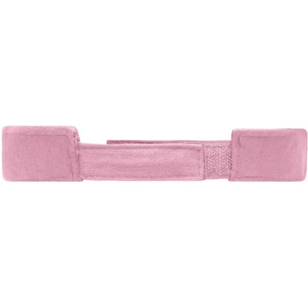 A pink Sandwich Sunvisor with soft fabric and adjustable fastening sections on either end.