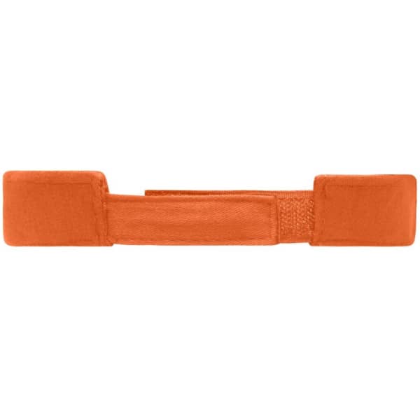 An orange Sandwich Sunvisor displayed flat, featuring two velcro ends for secure fastening.