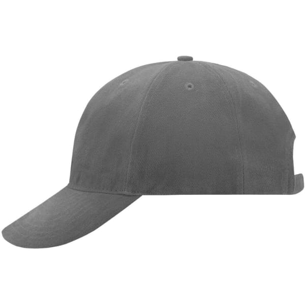 A grey 6-panel cap with a soft lining and a curved visor, featuring a logo on the front.