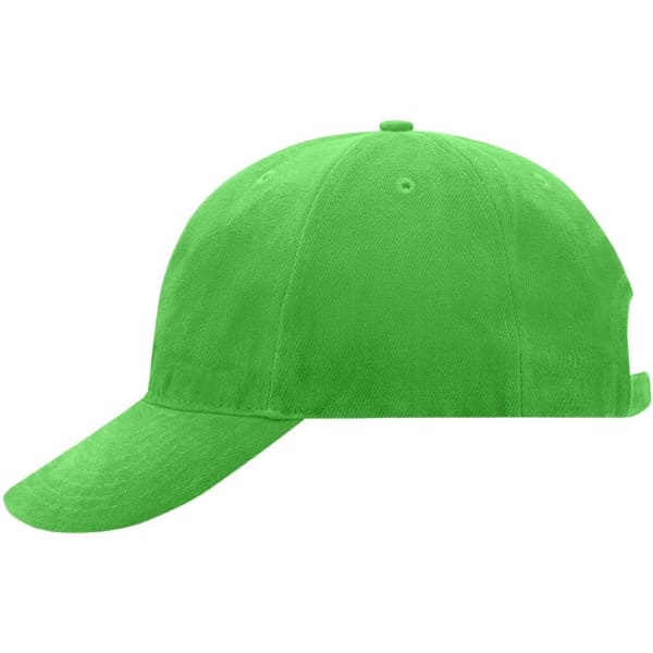 A green six-panel cap with a soft lining and an adjustable strap at the back. Features a logo.