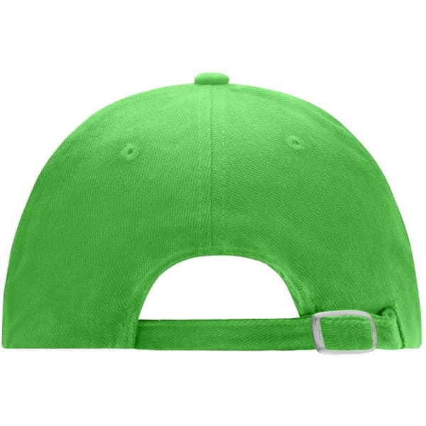 A vibrant green 6 Panel Softlining Raver Cap featuring an adjustable back strap and a logo.