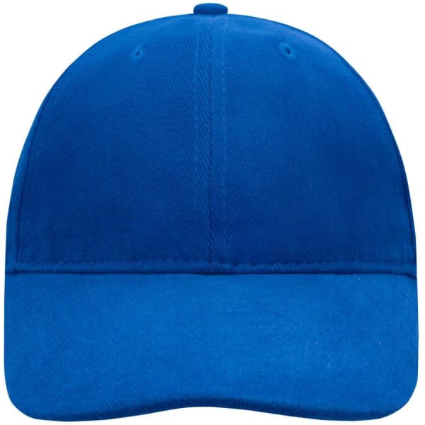 A blue six-panel soft lining cap featuring a curved brim and a logo.