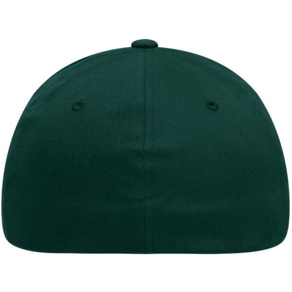A dark green cap with a rounded top, featuring ventilation holes and a logo on the side.